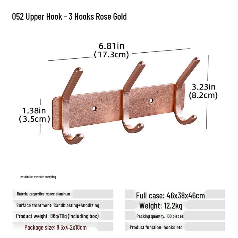 Wall-Mounted Black Aluminum Clothes Hook Rack