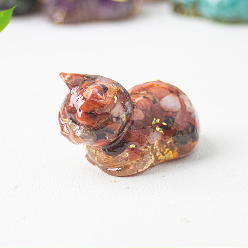 Cute Cat Resin Art Figurine With Crystals For Home Office Decor Gift For Kids
