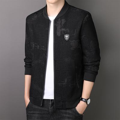 Casaco Casual Masculino de Outono e Inverno de Alta Qualidade com Padrão Escuro, Solto e Fino, Jaqueta para Pai de Meia-Idade, Masculino