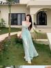 Summer New French Fresh Sweet Strappy Dress for Women Beach Vacation Outfit High Waist Midi Skirt