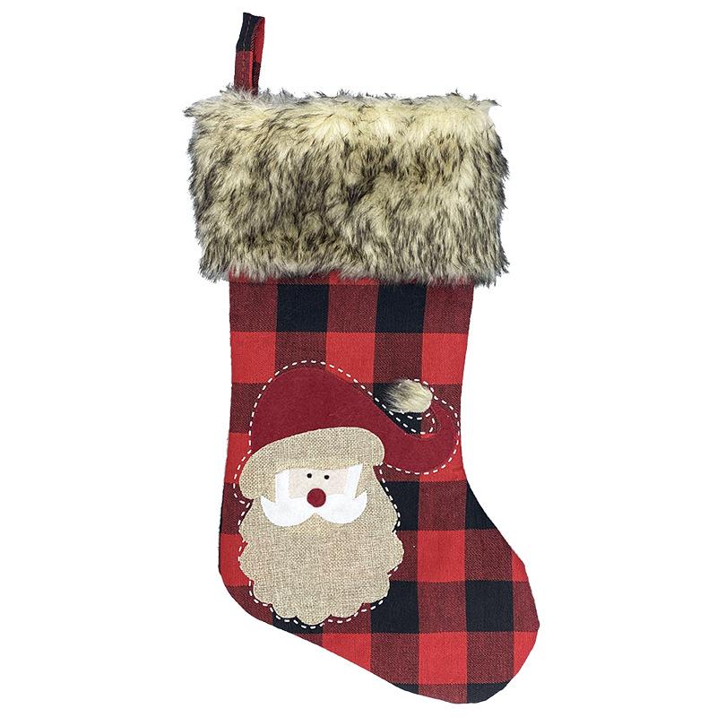 Linen Socks Large Santa Snowman Stockings Candy Gift Bag