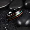 Fashion 8mm Men Black Stainless Steel Rings Hawaiian Koa Wood Inlay Abalone Shell Rings For Men Women Wedding Band  Gifts