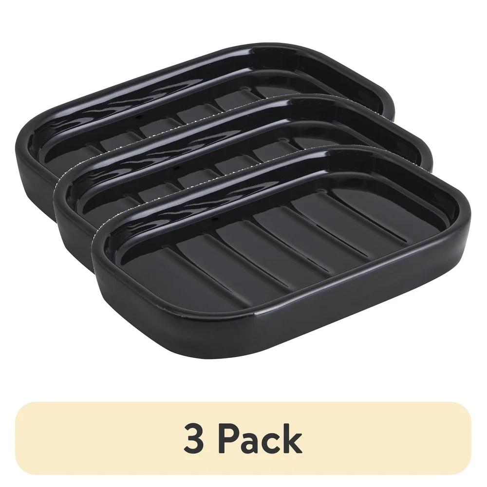 3 Pack Durable Ceramic Soap Dish Glossy Black Bathroom Accessory Jewelry Holder Timeless Design Home Essentials Storage