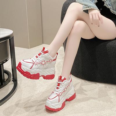 11CM High Heels Autumn Chunky Sneakers for Women Platform Sports Mesh Shoes Spring Woman Lace-up Thick Bottom Dad Shoes Ladies