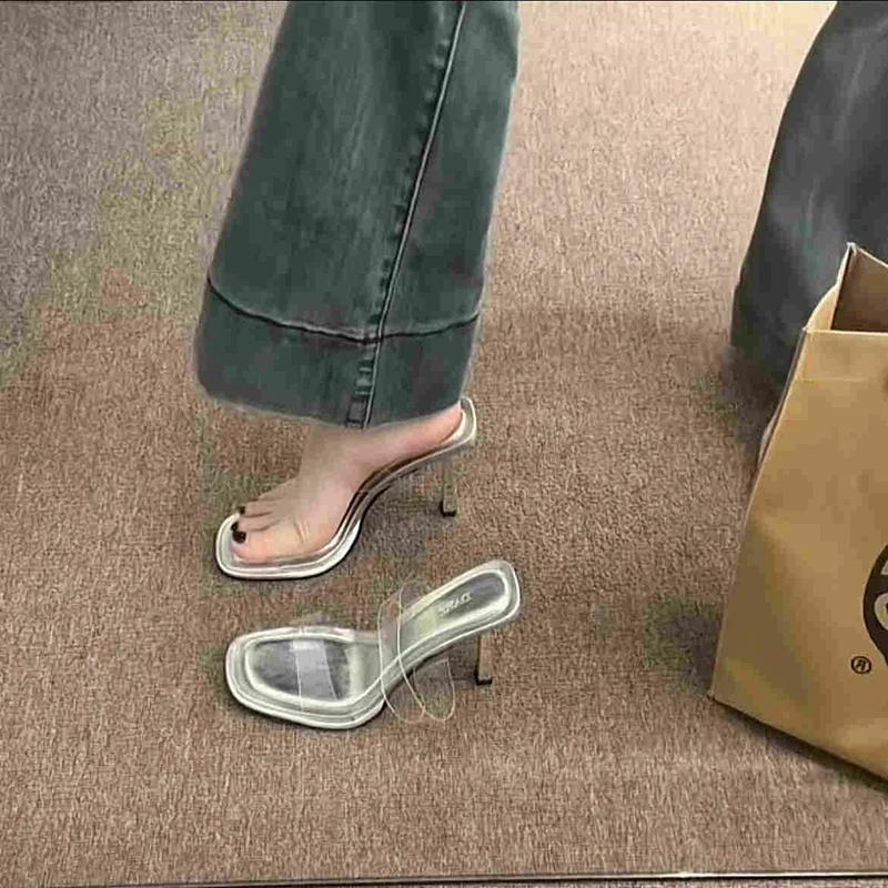 Summers PVC Transparent Women Slippers Shoes Casual Street Style Ladies Elegant Party Dress High Heel Slides