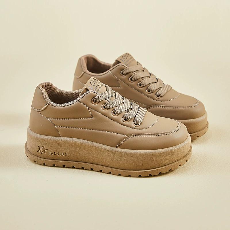 Lässige Plateau-Sneaker für Damen Bequeme PU-Leder Schnür-Laufschuhe Rutschfeste Tennis-Sneaker Atmungsaktive Damen-Laufschuhe