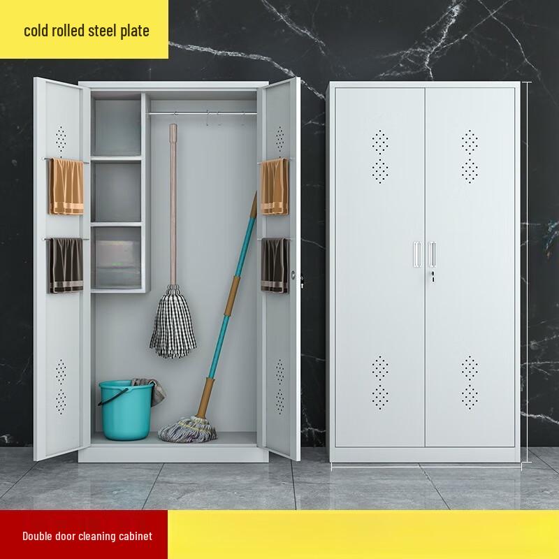 WEZHO Stainless Steel Double Door Cleaning and Tool Storage Cabinet CN plug (adapter included)