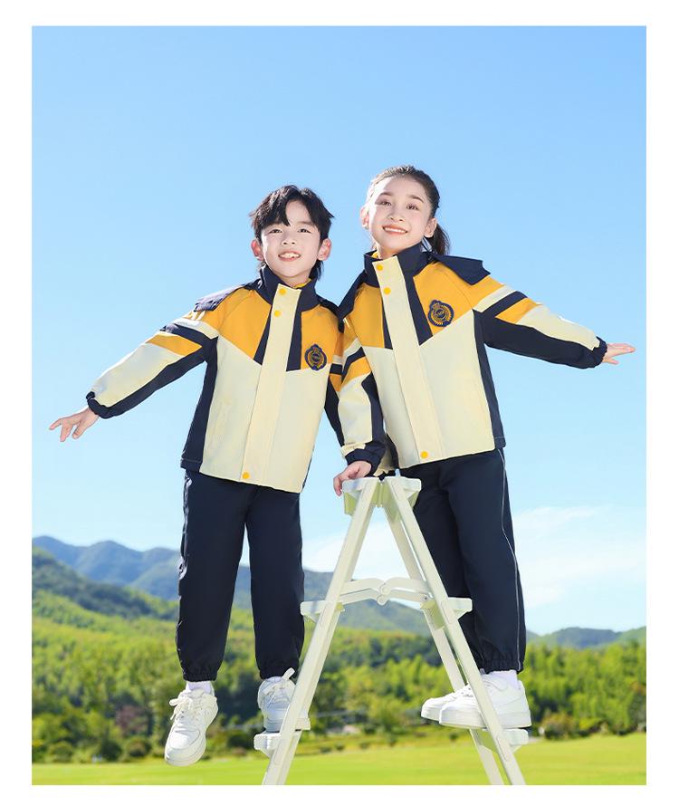 Children's Three-Piece School Uniform Set: Windbreaker for Spring & Autumn, Detachable, Winter-Ready, Thickened for Kindergarten.