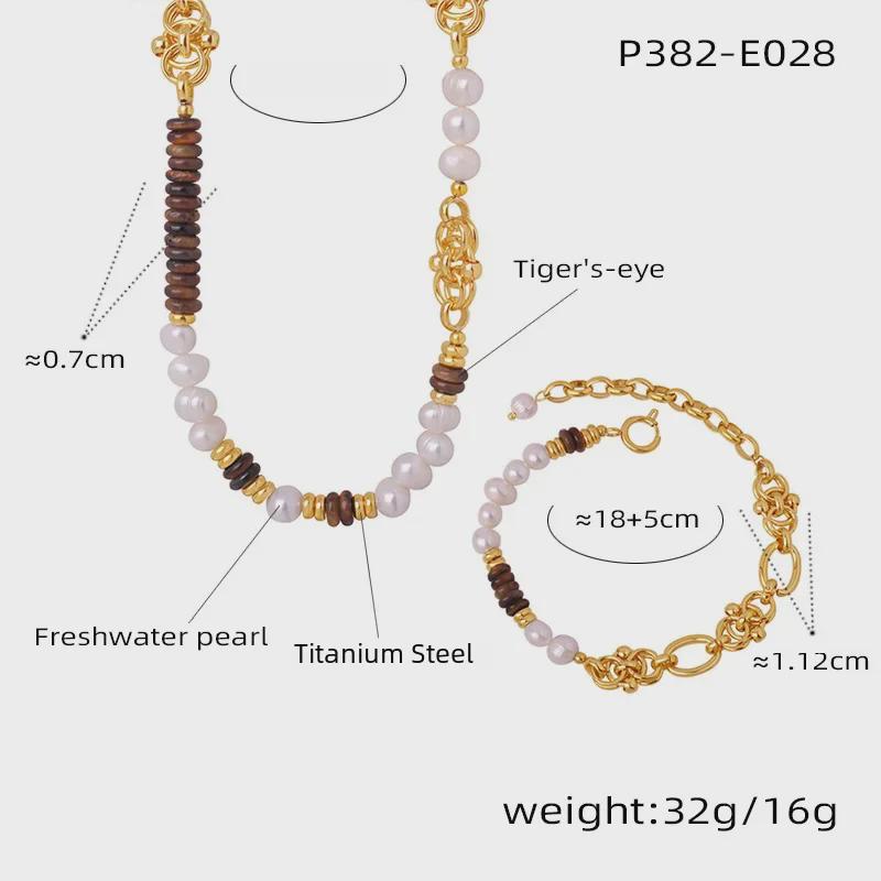 Europejski i Amerykański Styl Pałacowy Kamień Tygrysie Oko i Perła Słodkowodna Ręcznie Robiony Naszyjnik Bransoletka