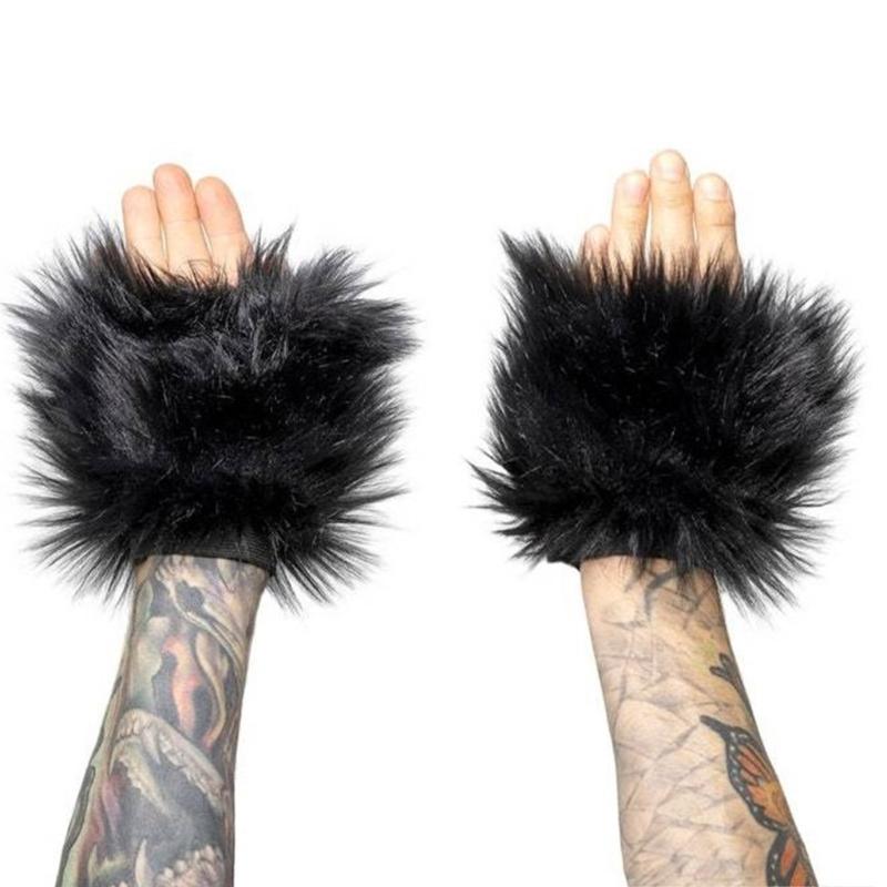 Fellimitat Manschetten Pelzige Handgelenkbänder Beinstulpen Handgelenkstulpen Wärmer Stiefelstulpen für Damen Party Cosplay Kostüme Zubehör