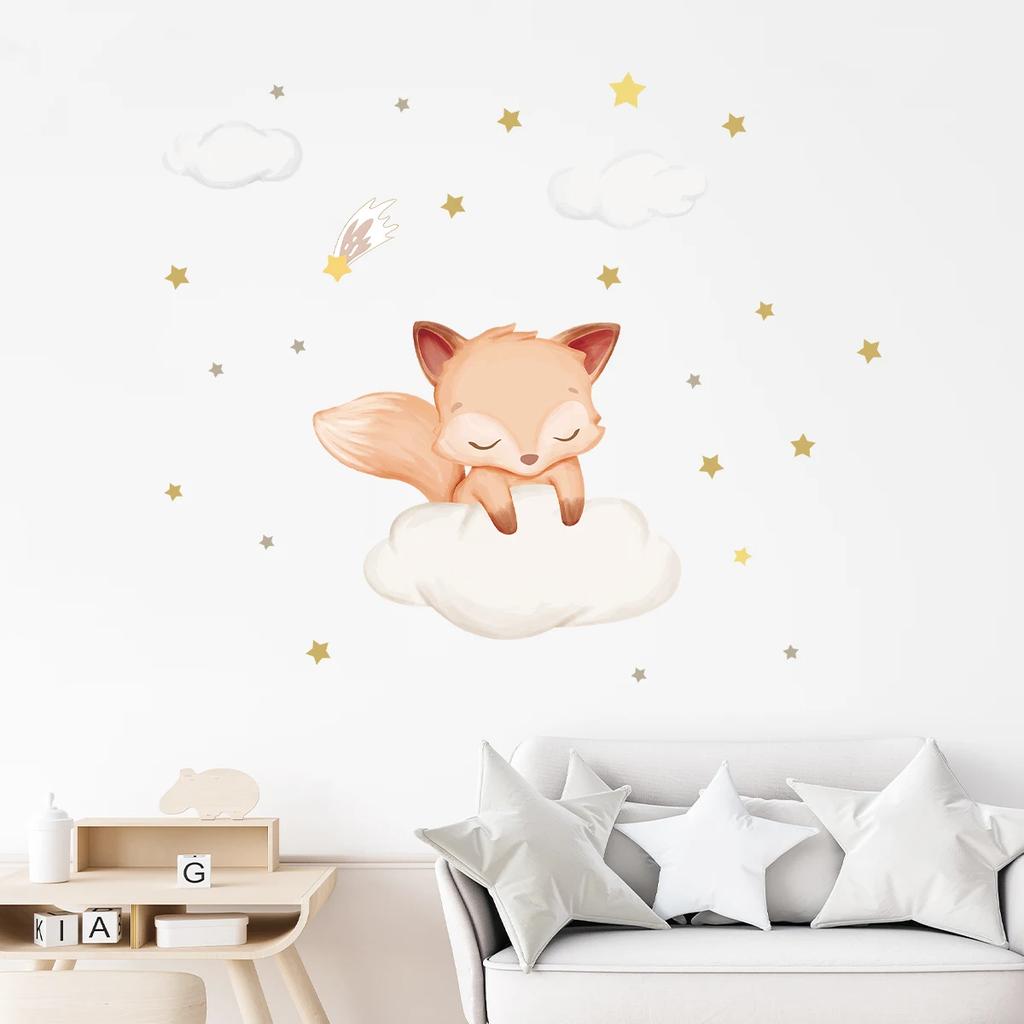 Cartoon Cute Sleeping Fox On The Cloud Animal Wall Stickers Removable for Bedroom Living Room Nursery Decoration Wall Decals