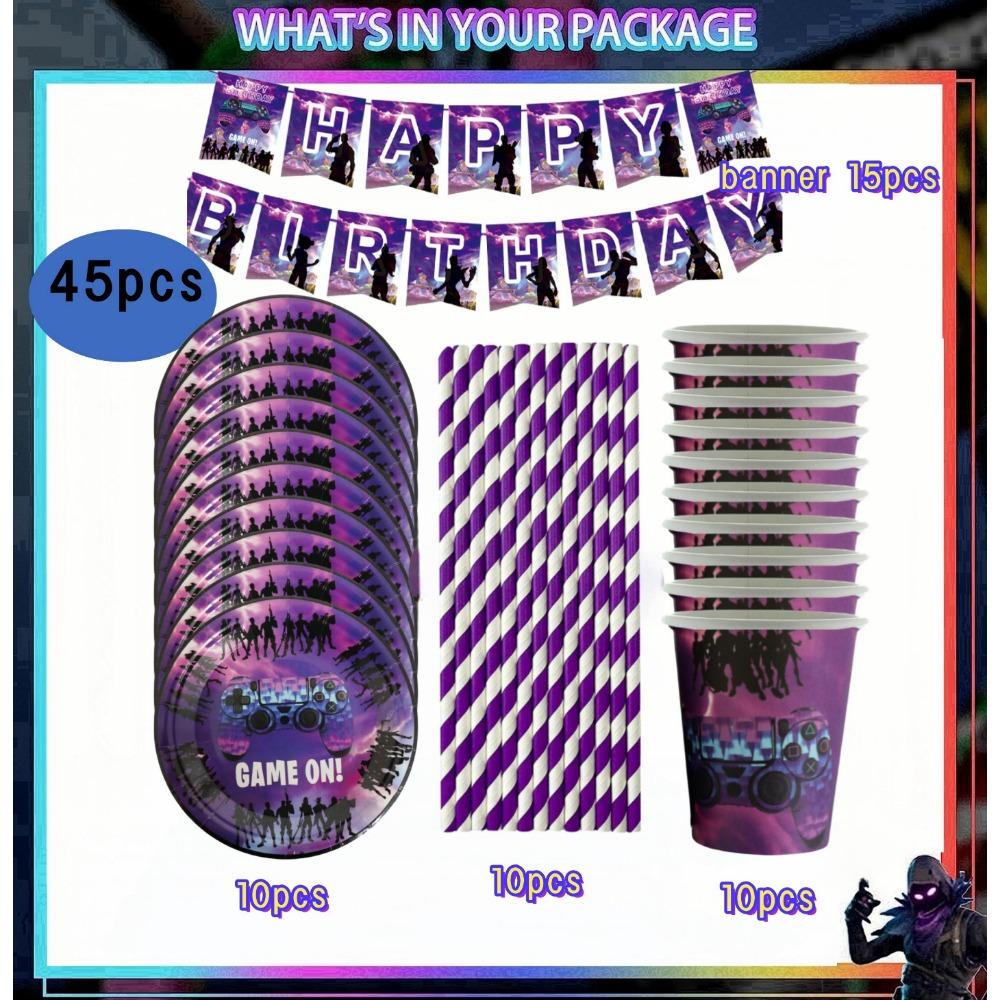 Shooting Game Fortnition Birthday Party Decoration Tableware Set 10people Backdrop Alpaca Balloon Baby Shower Kid Party Supplies