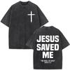 T-shirt Vintage Lavata con Versetto Biblico Cristiano Gesù Mi Ha Salvato Unisex Moda Casual Streetwear Uomo Donna Oversize Cotone