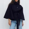 Women's Autumn/Winter Stand-Up Collar Cloak with Button Waist Belt