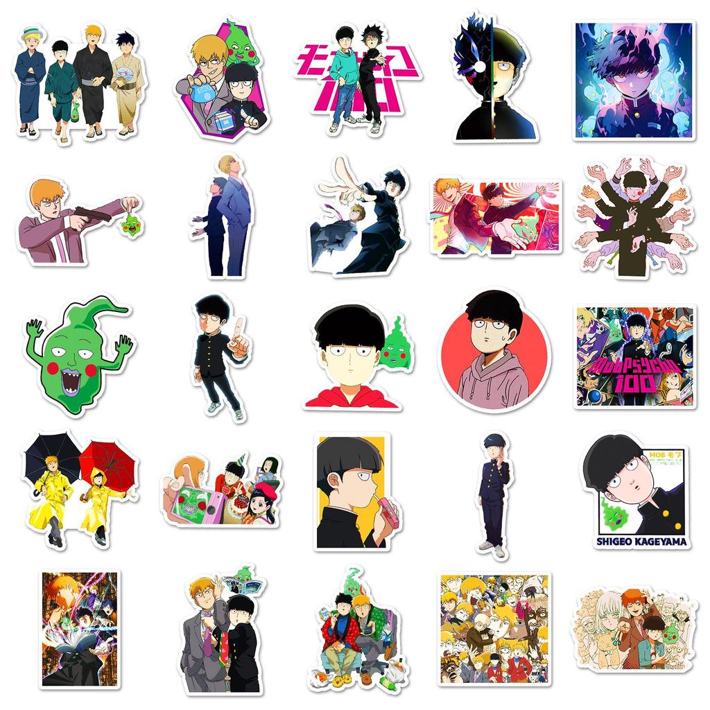 50 Japanese Anime Stickers: Mob Psycho 100 Shigeo Kageyama for Journal Decoration - Waterproof 2D Anime Merchandise.