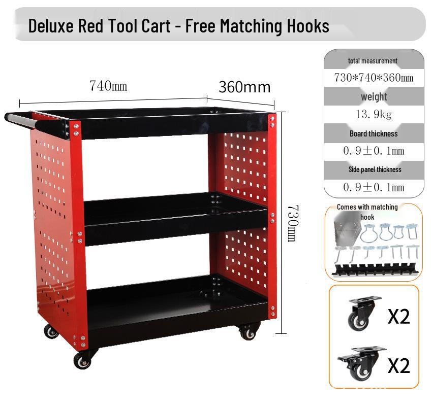 Bolin Three-Layer Mobile Tool Cart with Steering Brake and Storage