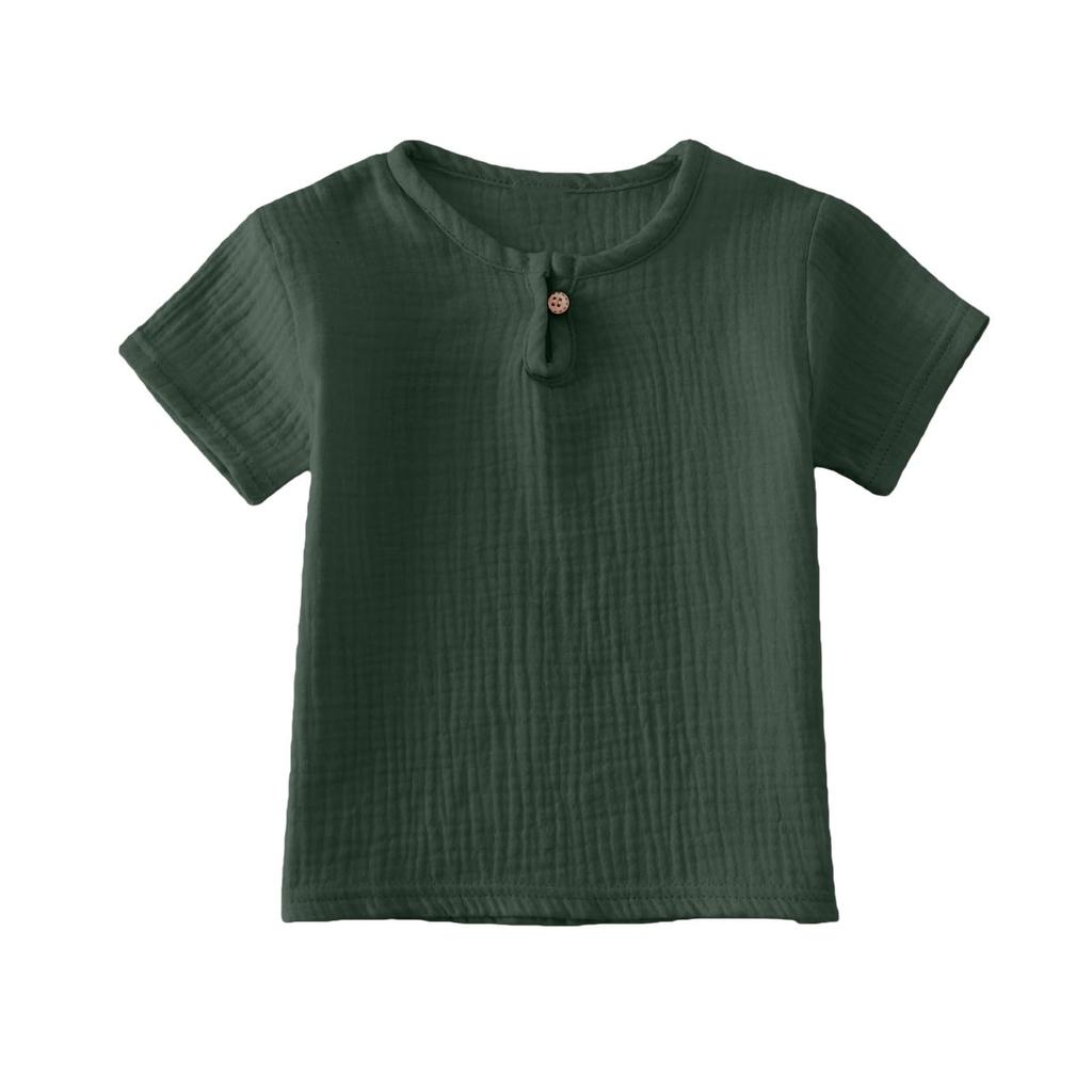 Hauts Athlétiques Classiques Rayés Manches Courtes Boutonnés en Coton et Lin pour Enfants