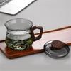 230ml Wooden Handle Heated Resistance Glass Tea Cup with Crescent Filter Office Teacup Brewing Puer Oolong Tea Mug