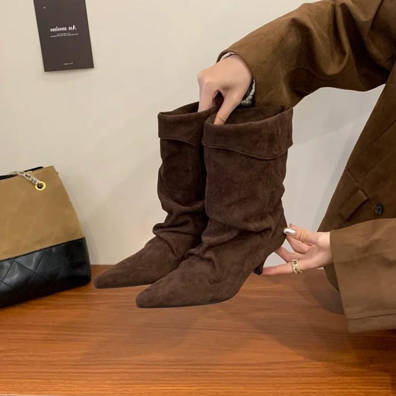 Aneikeh 2026 Winter Fashion Thin Low Heel Pointed Toe Women Ankle Boots Ladies SHort Modern Shoes Party Pumps Botas Mujer