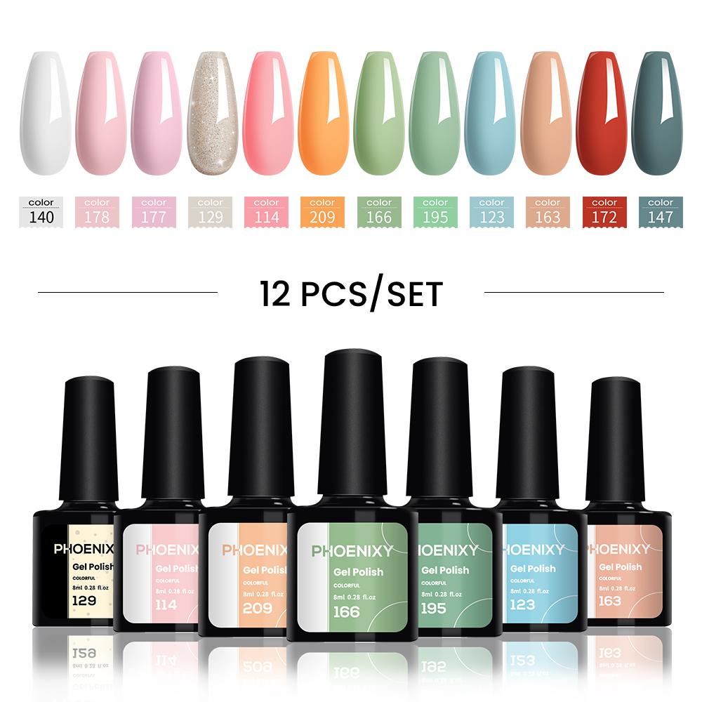 

Гели для ногтей PHOENIXY, набор ярких лаков для ногтей, долговечная основа, матовое верхнее покрытие, УФ-светодиод для дизайна ногтей, подарочный набор из 8 шт. 209