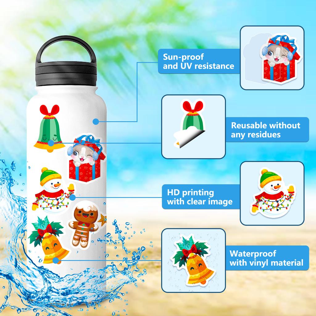 50pcs Holiday Christmas Theme Sticker for Phone Laptop Car Kids Xmas Waterproof Sticker