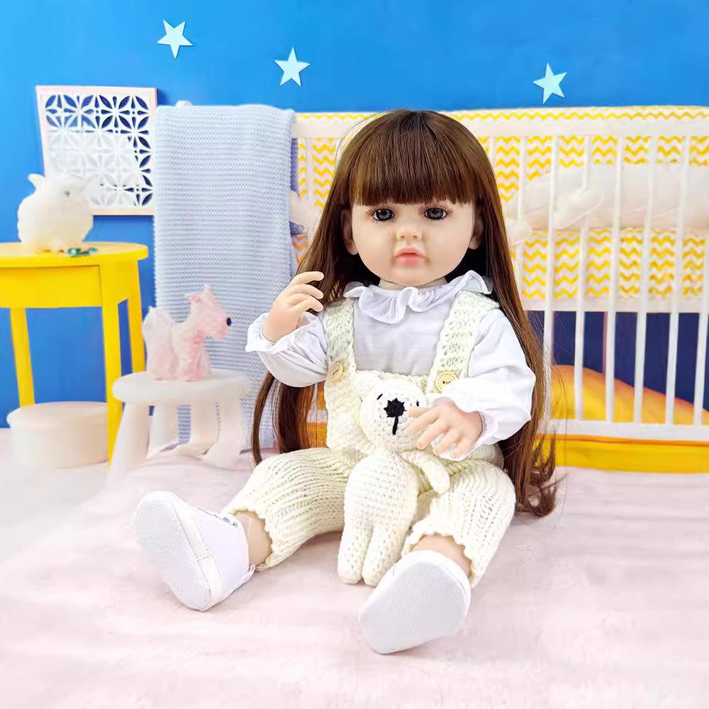 Reborn Doll 55cm 22 Inches Full Vinyl Simulation Baby Doll Girl Toy Long Hair Doll Princess Doll Children Birthday Gift