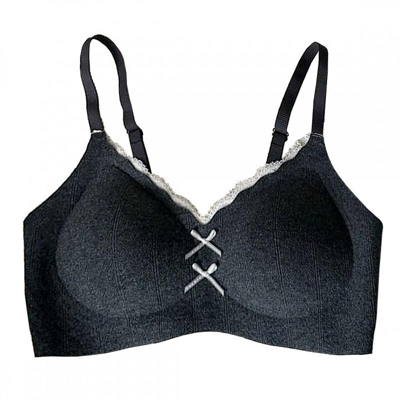 Womens Seamless Lace Cotton Bra V Neck Wireless Push Up Support Non-Slip Comfortable Underwear
