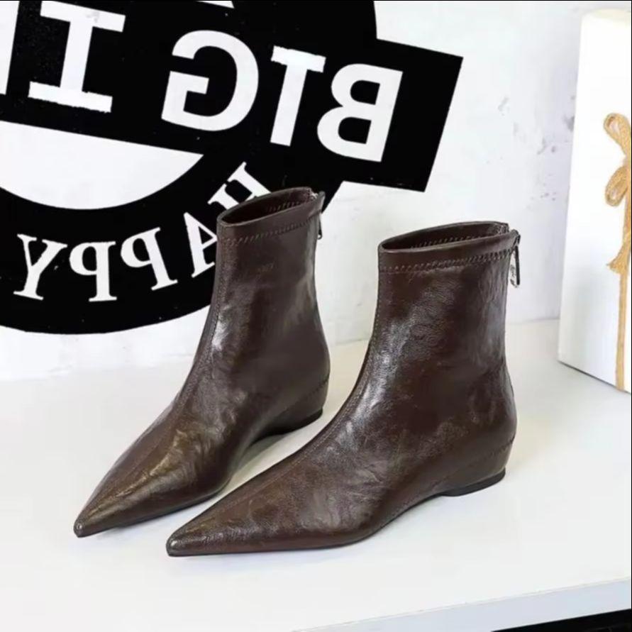 BIGTREE Boots  Winter Fashion Pointed Toe Women Ankle Boots Modern SHort Shoes Wedges Heel Party Ladies Pumps  Mujer