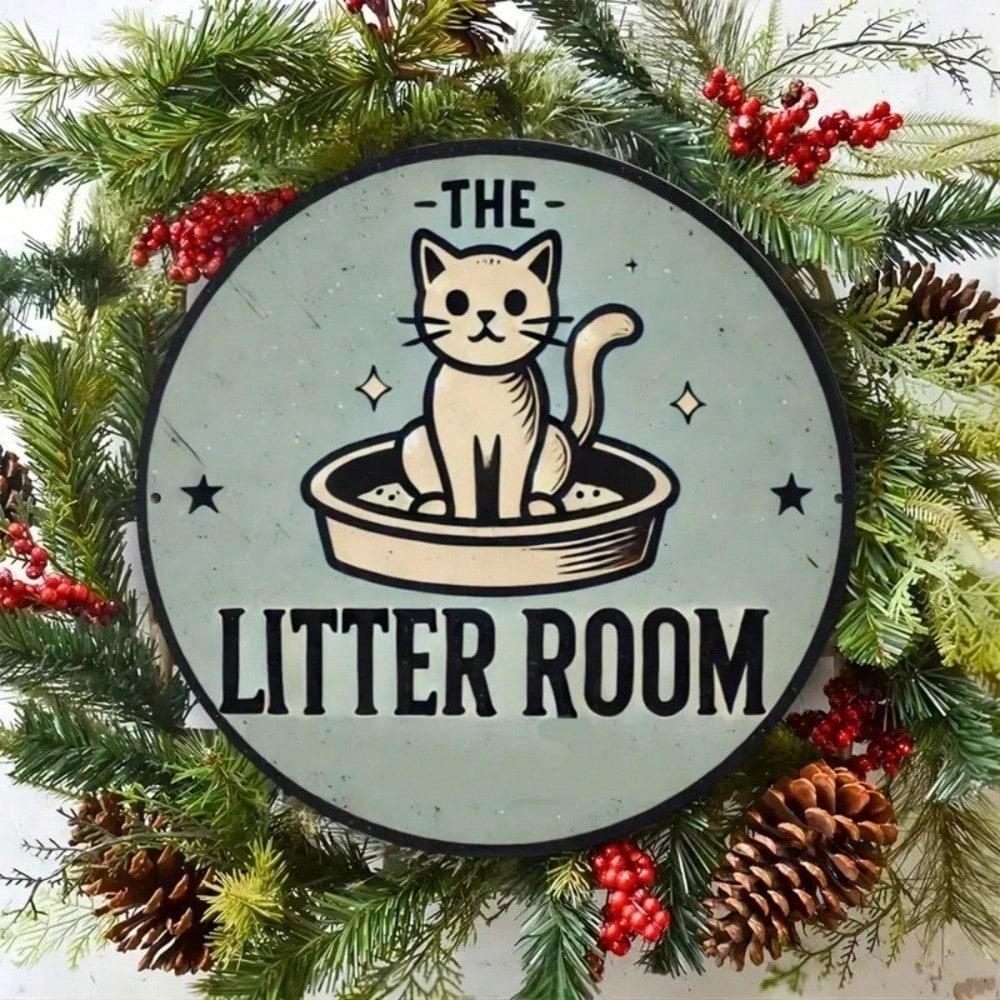 Vintage Cat Metal Tin Sign Round Wall Art Handmade 8x8 Inch For Bathroom Toilet Decor