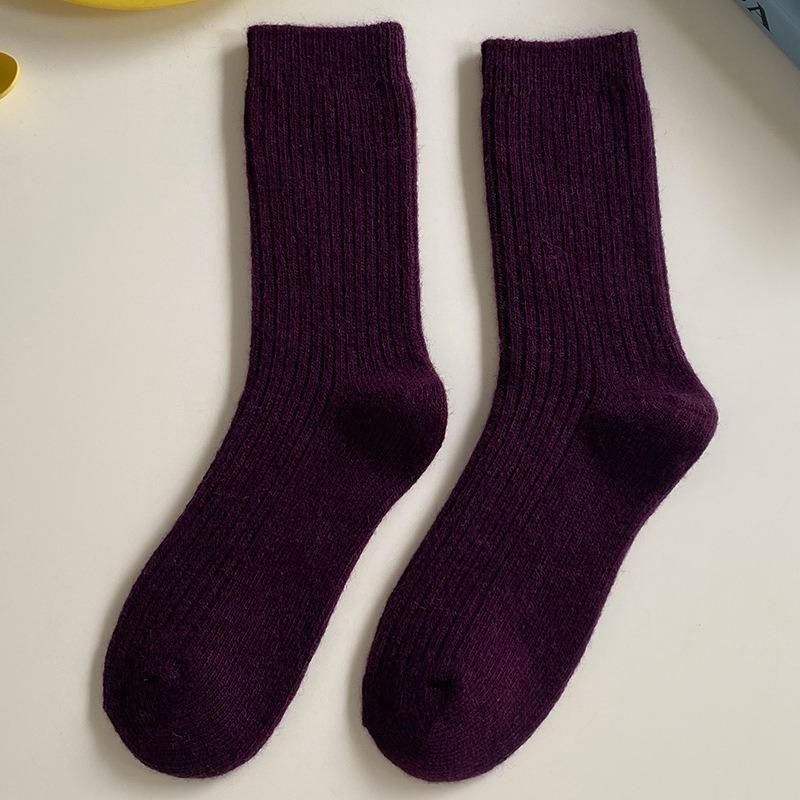 5 Pairs of Women Autumn and Winter New Solid Color Wool Retro Warm Tube Stack Socks