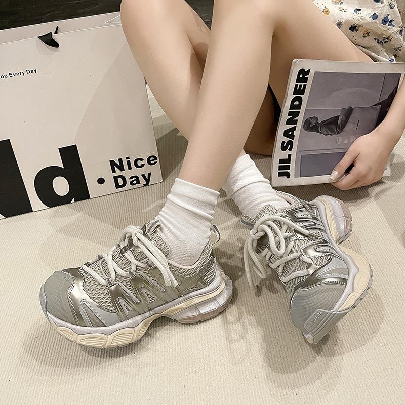Transparent Korean version of platform dad shoes women's 2025 summer new hollow breathable casual versatile shoes heightening sports shoes