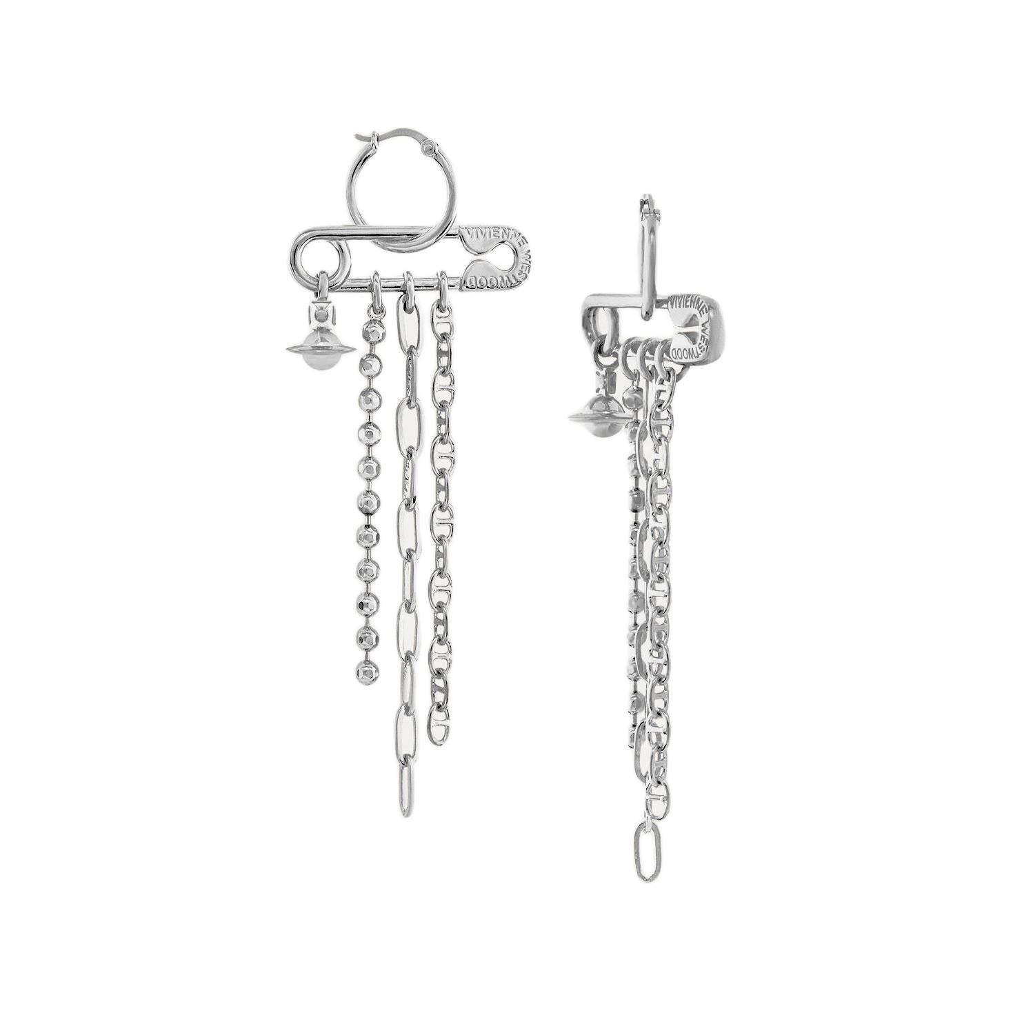 Vivienne Westwood Ginetta Saturn Galaxy Pendant Earrings Unisex Earrings Brass Silver 6202017A-02P019 F,Silver