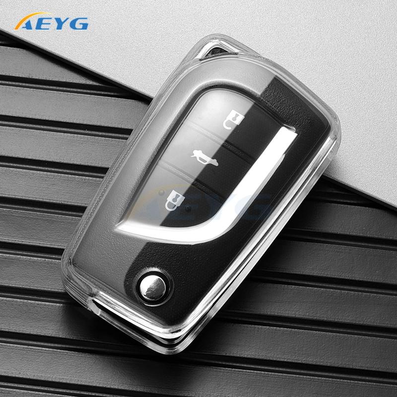 Tpu Car Key Case Cover Shell Fob For Toyota Camry Levin Corolla Reiz Highlander Toy48 Blade Key Chain Accessories