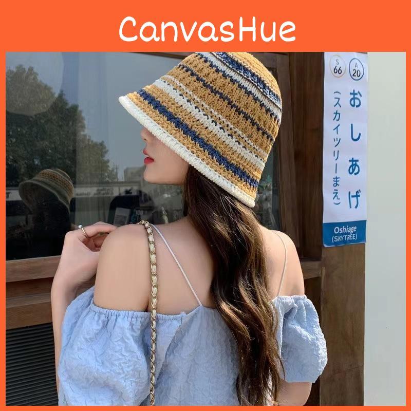 Hollow Knitted Fashionable Fisherman Hat With Color Splicing Design For Daily