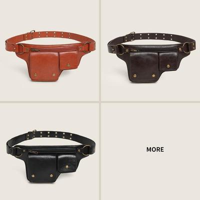 European/American Retro Crossbody & Waist Bag - Adjustable Outdoor Sports Bag with Rivet Motorcycle Style.