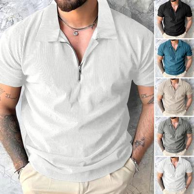 Men's Zipper Lapel T-shirt Solid Color Short Sleeves Casual T-Shirt Loose Fit Summer Tee Shirt for Golfing Streetwear Beach Travel