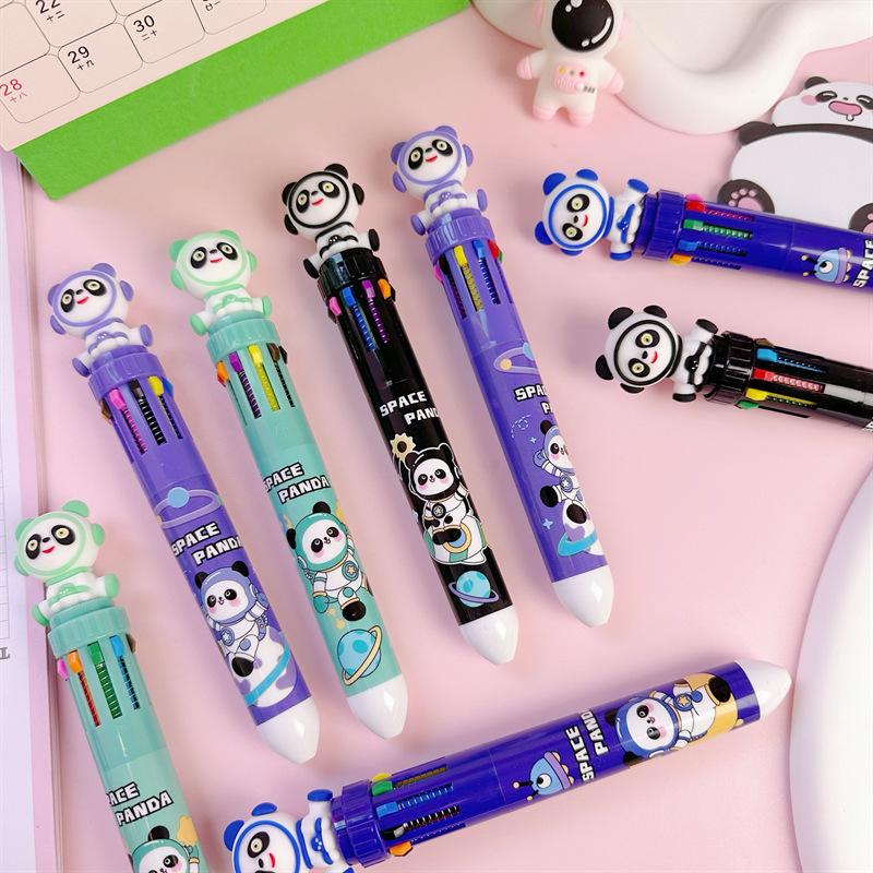 24Pcs/Lot Cute Cartoon Space Panda 10 Color Ballpoint Pens Multicolor Marking Ball Pen Kids School Supplies Stationery Gifts