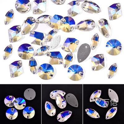 Verre Fond Plat Cousu Main Diamant Étoile Couleur Oeil de Cheval Goutte d'Eau Cristal Satellite Clair de Lune Boucle Plate Diy Accessoires de Bijouterie Décoratifs