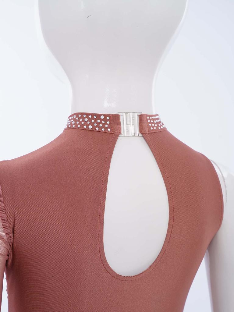 Vestido de Dança Lírica para Meninas Fantasia de Patinação Artística Strass Brilhantes Saia com Sobreposição de Malha Franzida Collant com Saia para Apresentação