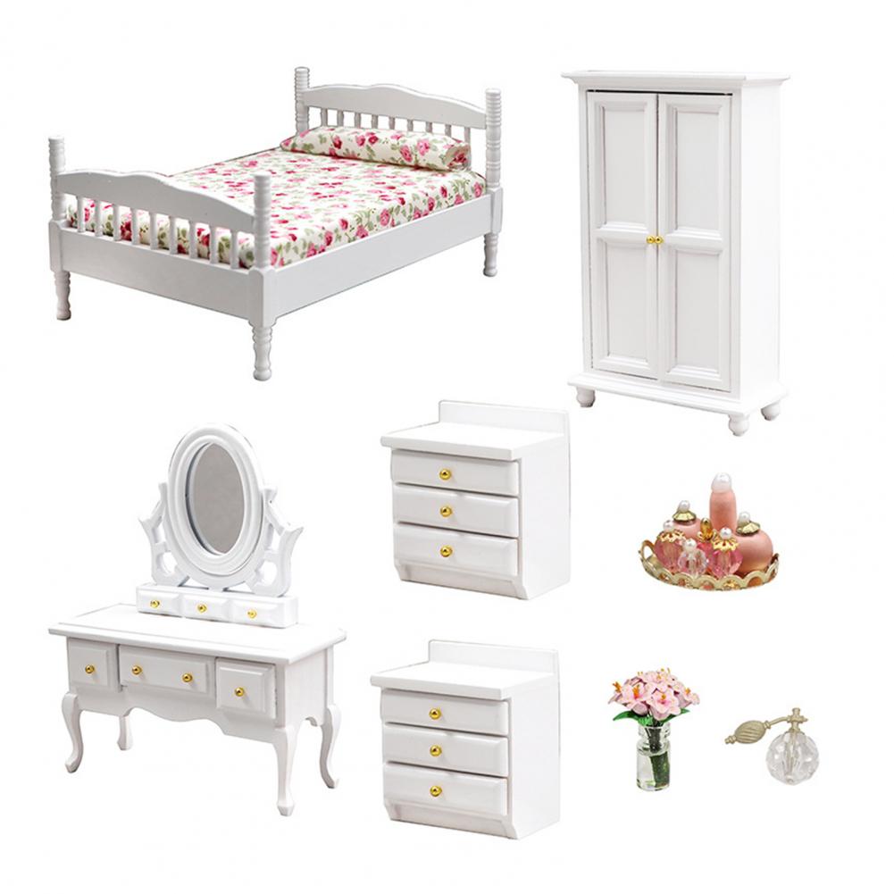 

1 Set Beautiful Dollhouse Bedroom Wooden Furniture Accessories Small Cabinet Kit Wear-Resistant Role-Play For Kids