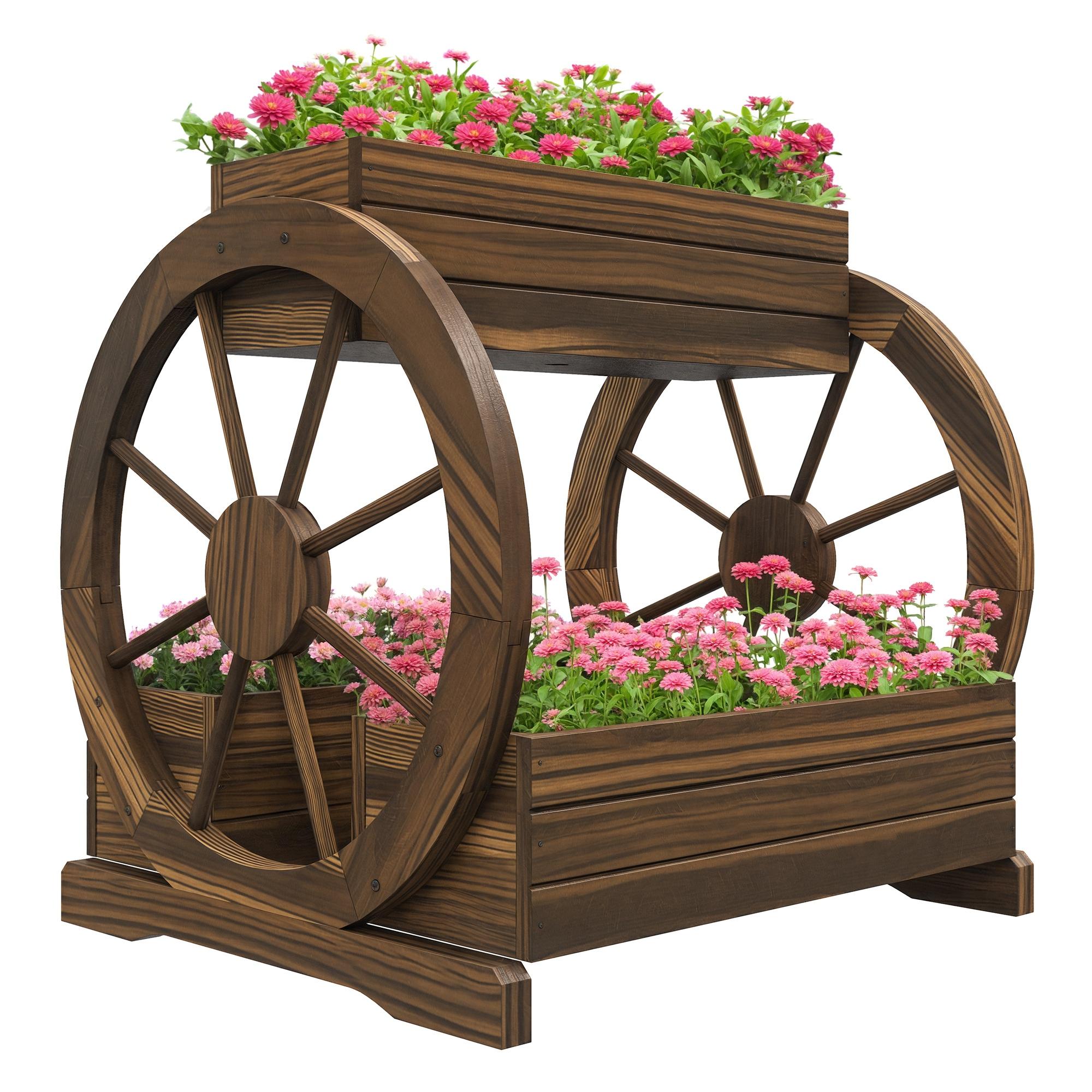 2-Level Outdoor Wooden Planter with 3