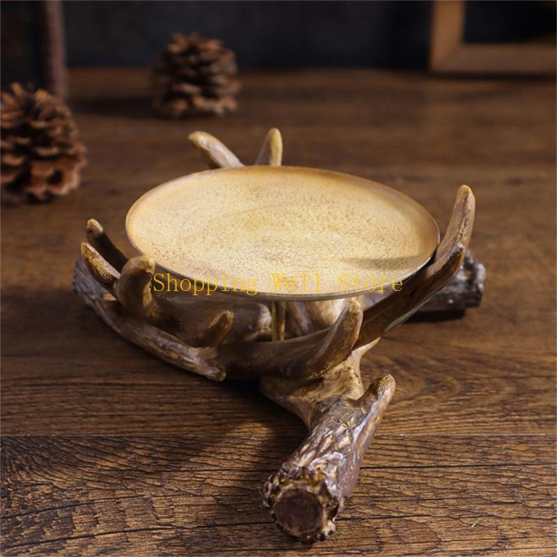 KX4B Farmhouse Styles Candlestick HoldersDeer Antler Holders Antler Holders Rustics Tealight Holders Gift CN