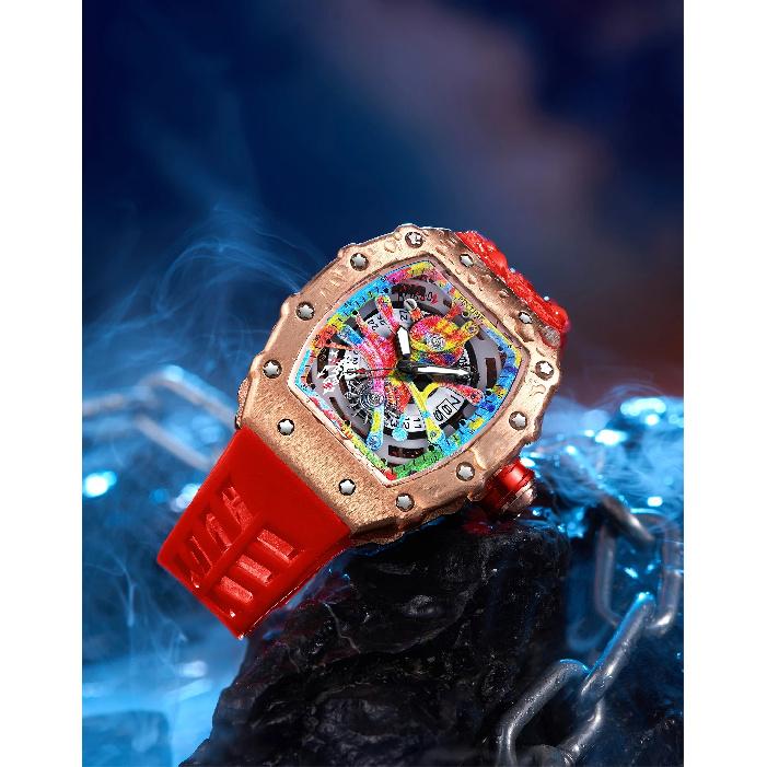 Luxury Watch Men Wrist Watches Tonneau Multifunction Graffiti Dial Auto Date Waterproof Sports Casual Clock Men Quartz Watches