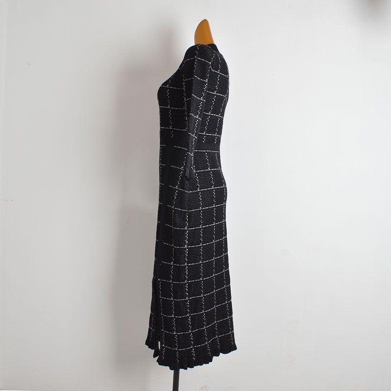 Clothes New Color Matching Half-high Collar Wooden Ear Long Sleeve Knitted Dress Women Clothes Spring and Autumn Waist Hugging Slimming Sheath Skirt