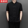 Hengyuanxiang Men's New Chinese Style Linen Blend Short-Sleeve Shirt