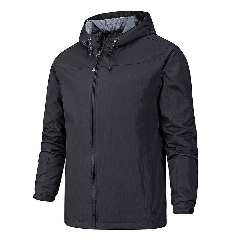 Men's Windproof and Waterproof Lightweight Jacket Outdoor Sports Plain Color Hooded Jacket