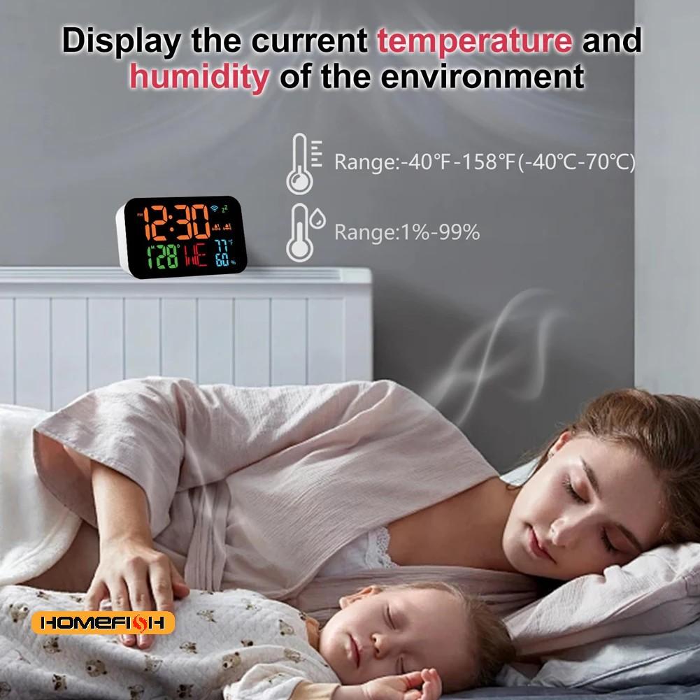 Tuya WiFi Desktop Clock Calendar Intelligent Thermometer Hygrometer with Digital LED Display Support WIFI Auto-Calibration