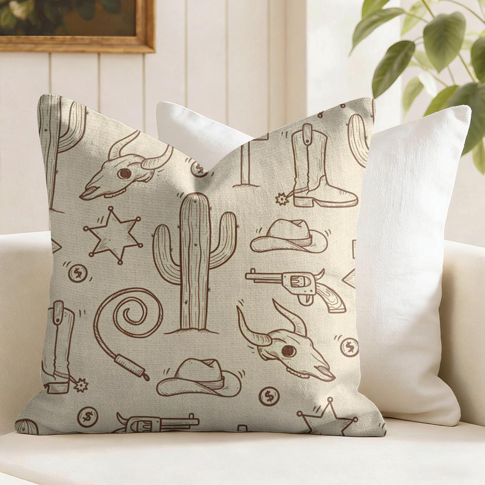 Cactus Pattern Cushion Cover Natural Linen Pillow Cover Double-Sided Print Cushion Cover For Sofa Home Decor