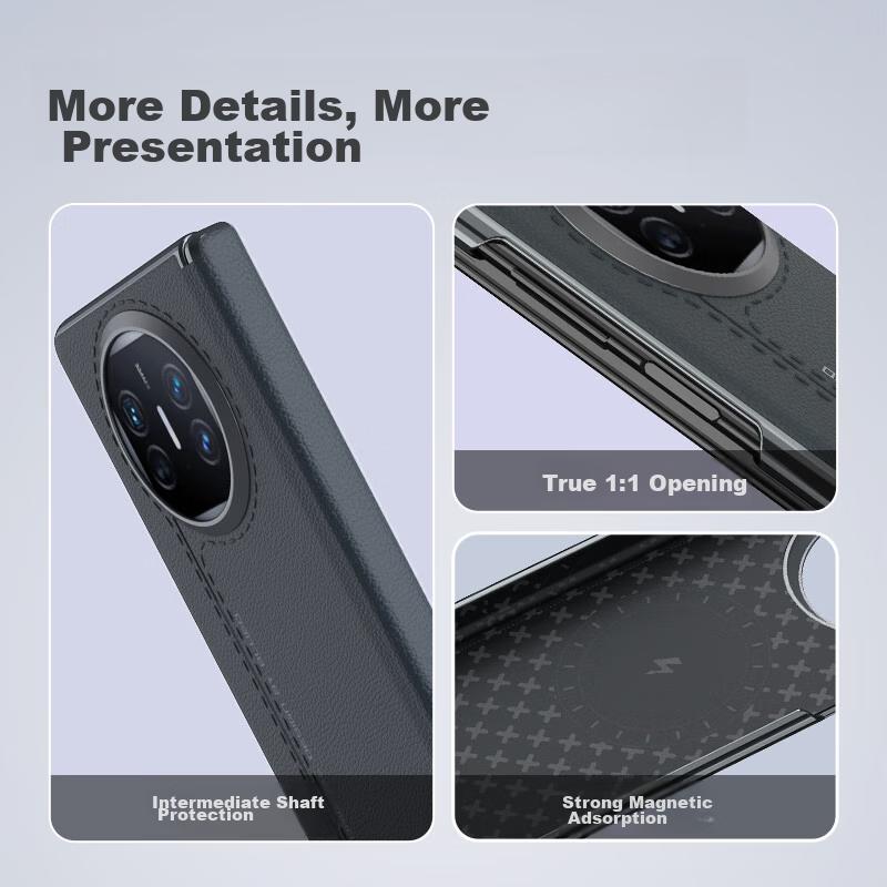 Huawei Mate X5 Phone Case, Huawei Mate X3 Magnetic Hinge Leather Case for Foldable Screen, Anti-Fingerprint Phone Protective Case - Feather Silk Black
