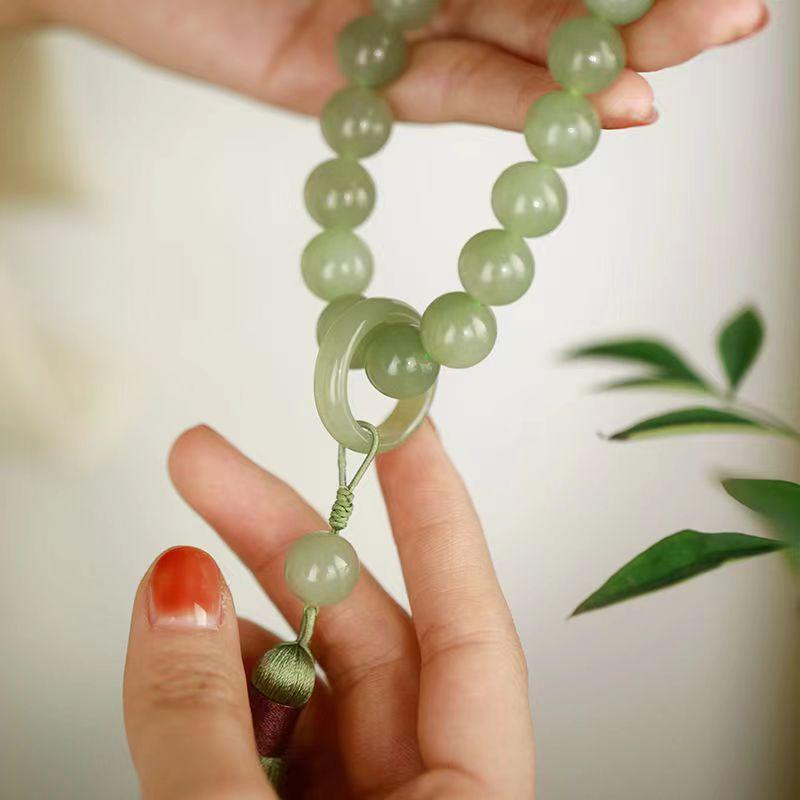 Handheld Jade Wenwan Bracelet with Tassel - Retro Mindful Style
